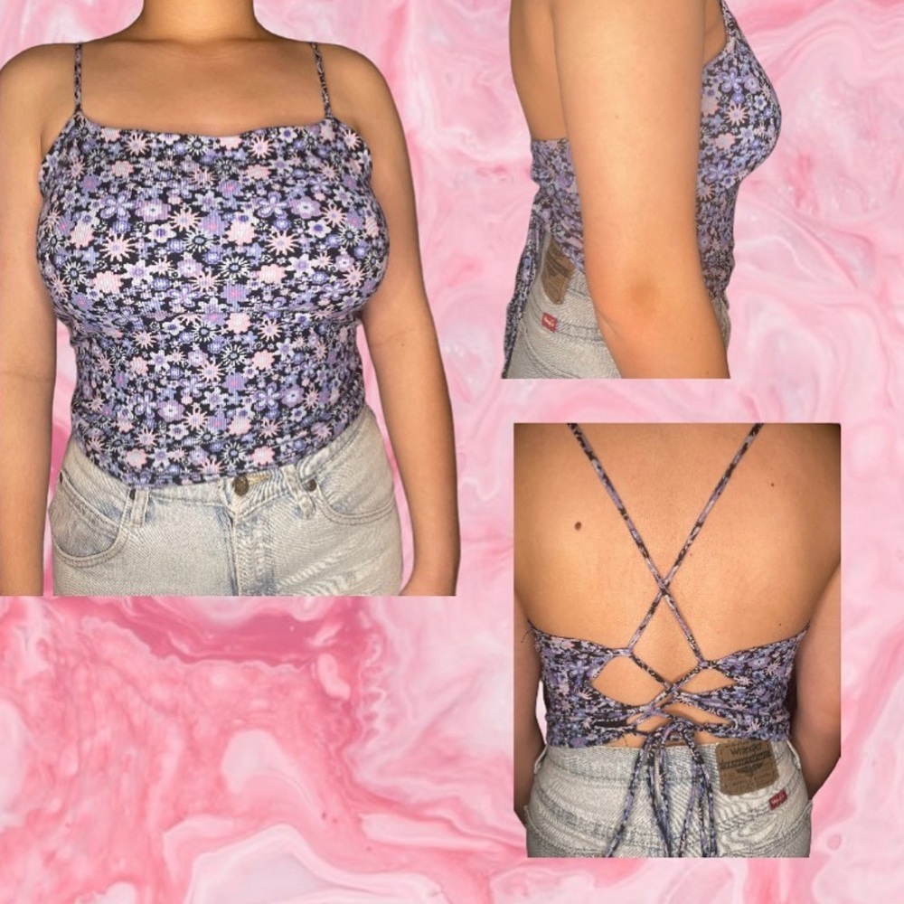 Flower crop top, criss cross back